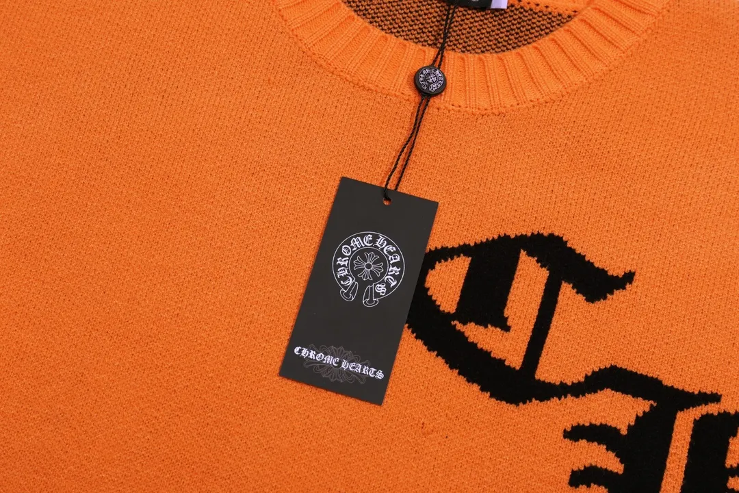 P300 Chrome Hearts Chrome Hearts Classic Horseshoe Round Neck Wool Sweater Color: Orange Black Size: S M L XL XXL